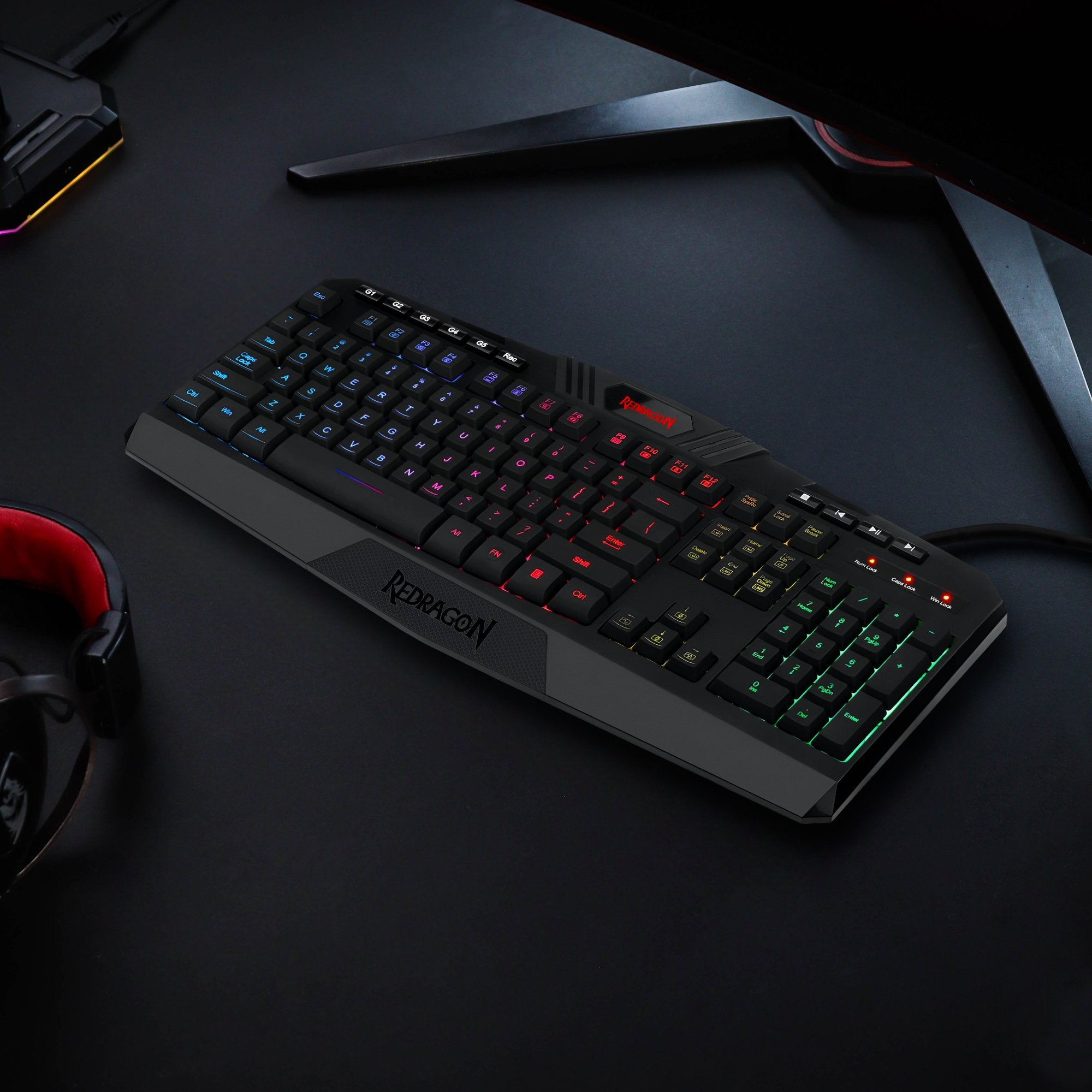 REDRAGON HARPE Membrane|RGB Backlit|12 Multimedia Keys|19 Non-Conflict Gaming Keyboard - Black-3