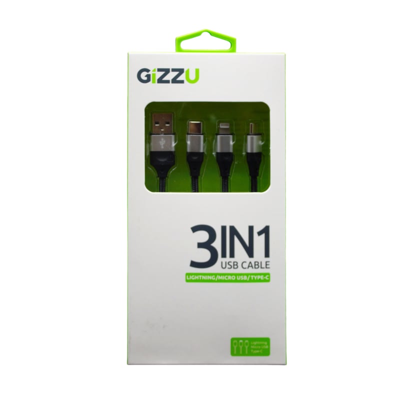 GIZZU 3in1 USB to Micro USB/Type-C/Lightning 1.2m Cable - Black-2