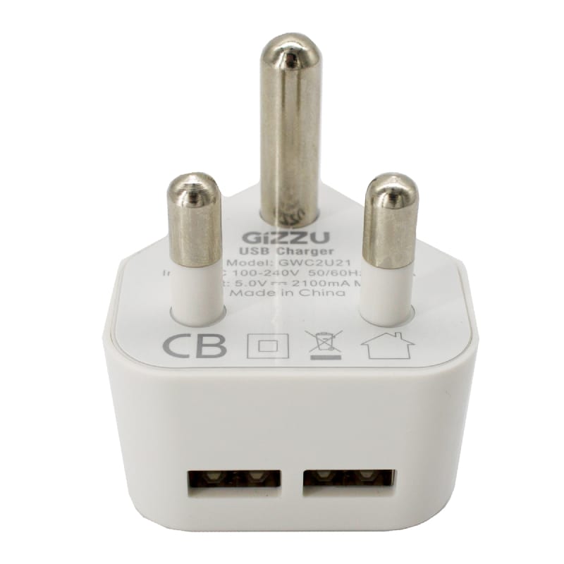 GIZZU 2 x USB 3-Prong Wall Charger White-2