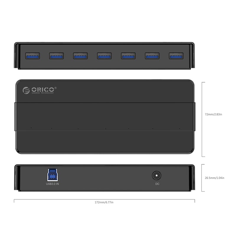 ORICO 7 Port Additional Power USB3.0 Hub - Black-2