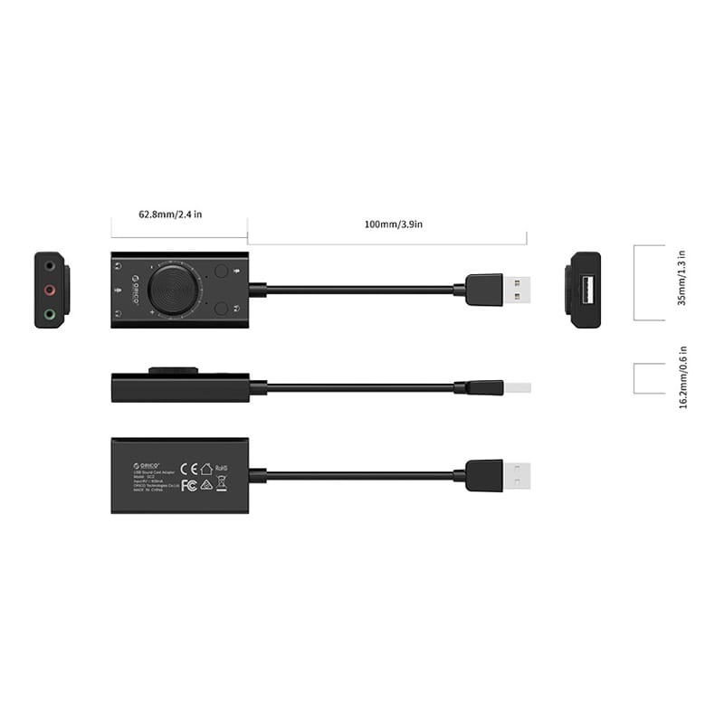 ORICO SC2 USB to 3.5mm Dual headphone External Sound Card with Volume Control-2